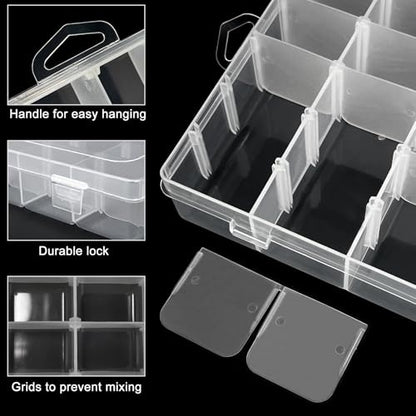 4 Pack Clear Plastic Organizer Box - 36-Grid Adjustable Dividers Storage Container with Secure Lid - BPA-Free Small Part Case for Earrings, Jewelry, Fishing Lures, Screws & Hardware, No Handle - size: 4 Pack 36 Compartments