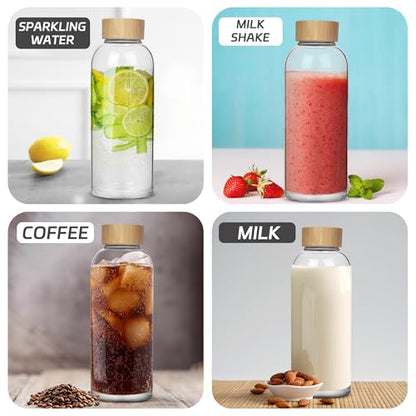 48 oz Sports Borosilicate Glass Water Bottle with Bamboo Lid with Neoprene Sleeve - color: Grey-x