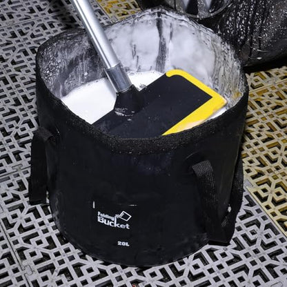 20L Collapsible Bucket – 5 Gallon Portable Folding Water Container with Handles for Car Wash, Camping, Gardening & Fishing Outdoor Use – Leakproof, Durable Foldable Space-Saving Design (Black)