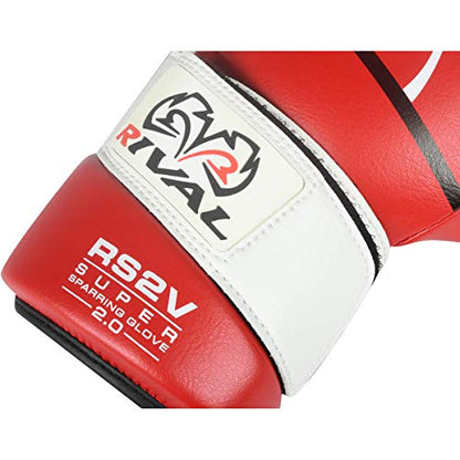 RIVAL Boxing RS2V 2.0 Super Sparring Gloves - Uses a Single Strap, Hook and Loop System Instead of Laces, Soft Inner Lining - color: Red, size: 14 oz.