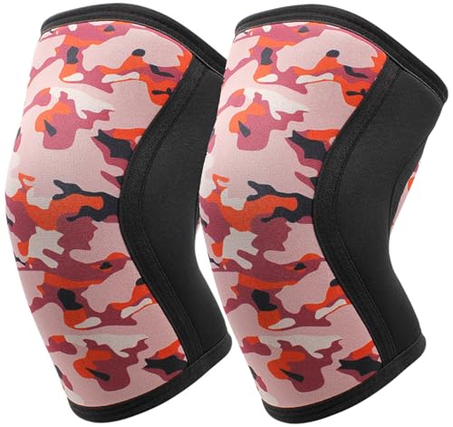 Knee Compression Sleeves for Men Women Weightlifting Knee Sleeves, 7mm Neoprene Knee Brace for Men Women, Thick Compression Brace for Weightlifting Powerlifting Squatting Cross Fit Training (Red Camo, Large) - color: Red Camo, size: Large