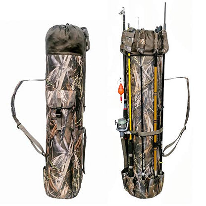 Allnice Durable Canvas Fishing Rod & Reel Organizer Bag Travel Carry Case Bag- Holds 5 Poles & Tackle