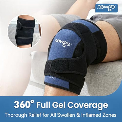 NEWGO 360° Knee Ice Wrap, 60-Min Cold Therapy with Ice Grid - style: Navy-1 Pack