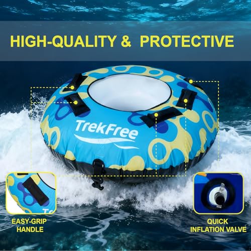 Inflatable Towable Tube, 1 Rider, PVC+600d Polyester Rib Fabric, Four Foam-Filled Reinforced Handles, Quick Connect Tow Point, Boat Tubes and Towables, Stable Ride