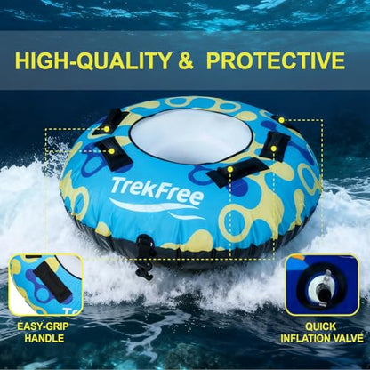 Inflatable Towable Tube, 1 Rider, PVC+600d Polyester Rib Fabric, Four Foam-Filled Reinforced Handles, Quick Connect Tow Point, Boat Tubes and Towables, Stable Ride