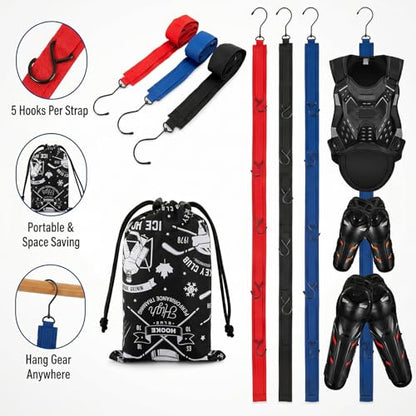 TUYUU 4PCS Hockey Equipment Drying Rack Set, 15 Adjustable Hooks Hanger - color: Multicolor