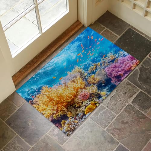 Underwater Coral Reef Indoor Door Mat for Entryway, 17x29.5 Inch, Ocean Tropical Fish Floor Doormat for Home Decor, Non-Slip Rug Mat for Living Room, Kitchen, Bedroom, Gifts for Ocean Lovers - color: Color6