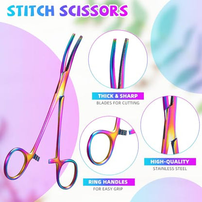 BBTO Hemostat Curved and Straight Hemostat Forceps Piercing Pliers Forceps, Stainless Steel Straight and Curved Pliers, Fishing Tweezer(Colorful,3 Pcs)