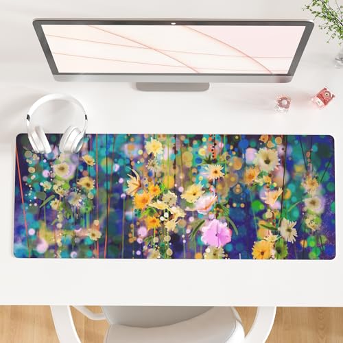 QIYI Large Desk Pad, Waterproof PU Leather Mouse Pad for Desktop, Blue Green Floral Home Décor Office Desk Accessories, Non Slip Desk Mat Writing Pads for Home Office 31.5" x 11.8" - Ivy Flowers - color: Ivy Flowers, size: 31.5" x 11.8"