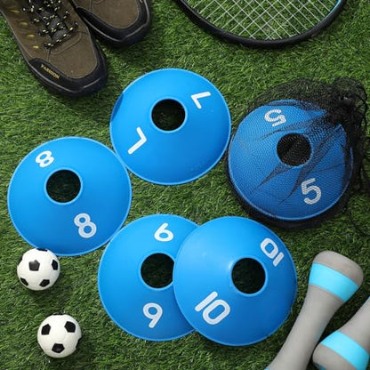 10 Pcs Numbered Sports Disc Cone with Mesh Carry Bag - color: Blue
