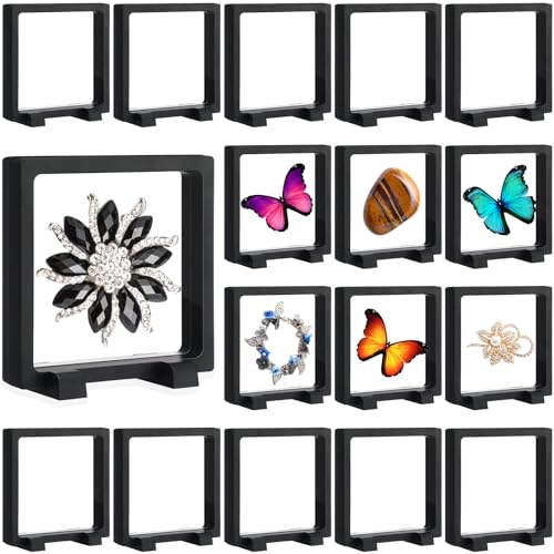 12 Pcs 3D Floating Display Case Floating Frame Display Holder Stand Challenge Coin Jewelry Frame Box for AA Medallions Fossil Rock Gemstones Specimen(Black,4.3 x 4.3 x 0.8 Inch,Square Base) - color: Black, size: 4.3 x 4.3 x 0.8 Inch, style: Square Base