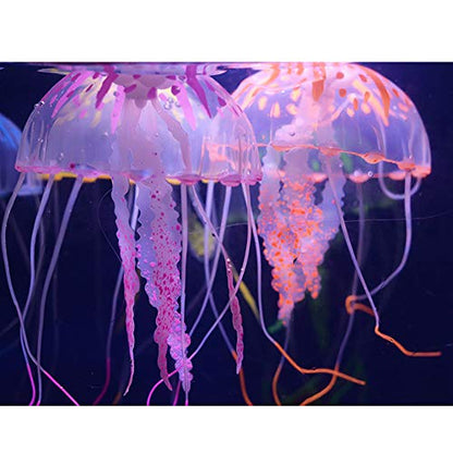 6 Pieces Artificial Jellyfish Decor for Aquarium Fish Tank, Glowing Jellyfish Ornament Decoration, Soft Silicone