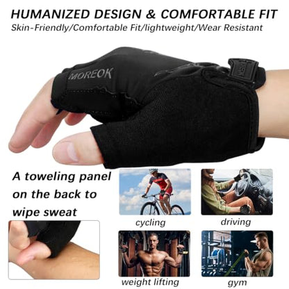 MOREOK Cycling Gloves Bike Bicycle Gloves, Half Finger 5MM Gel Anti-Slip - color: Black, size: X-Large