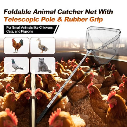Chicken Catching Net, Animal net with Extendable 46 Inch Stainless Steel Pole, Chicken Nets for Chickens, Ducks, Birds Cats, Dogs，Fishnet, Chicken Catcher for Poultry Supplies
