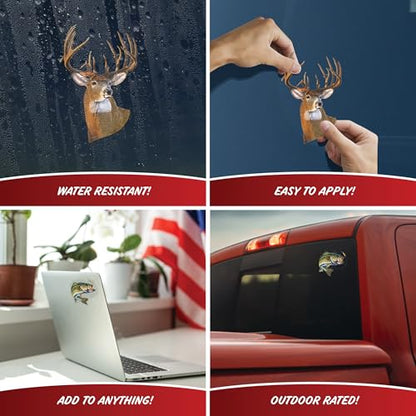 Decalcomania Deer & Bass Decals - Set of 2 Outdoor Hunting Fishing Car Stickers for Car Truck Laptop Water Bottle - color: Deer Bass