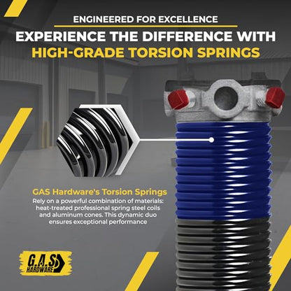 Garage Door Torsion Spring Replacement 2" Pair 262x2x36 with Winding Bars, 1" Steel Bearing, Gloves & Wrench Precision E-Coating Heavy Duty 5-Year Warranty Min 30,000 Cycles