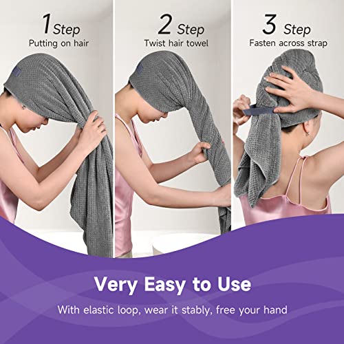 Umisleep Extra Large Microfiber Hair Towel, Ultra Absorbent, Grey - color: Grey