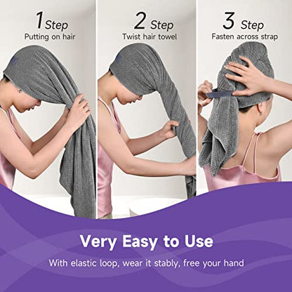Umisleep Extra Large Microfiber Hair Towel, Ultra Absorbent, Grey - color: Grey