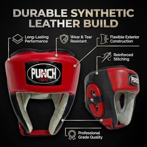 Punch Sports Boxing Headgear with Cheek Protection – Synthetic Leather Sparring Head Guard with Multi-Layer Foam Padding for MMA, Muay Thai & Kickboxing - size: X-Large