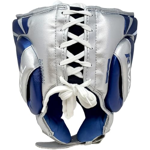 RIVAL Boxing RHG100 Professional Headgear - Lightweight Construction with Wide, Lateral Eye Opening for Maximum Visibility - color: Blue/Silver, size: Medium