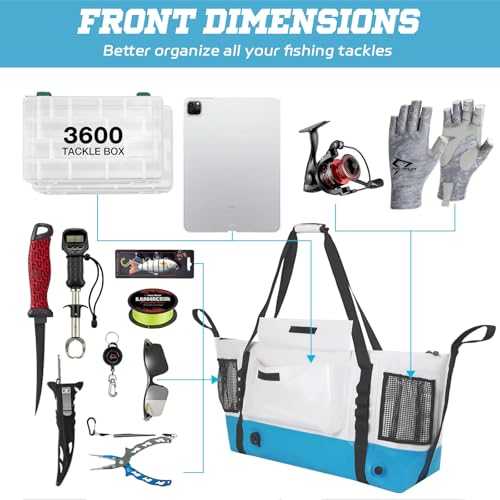 Insulated Fish Cooler Kill Bag with Flat Bottom-26x18 31x14 40x16 50x18 60x20 70x25 Inches Waterproof Fishing tackle Kill Cooler Bag - color: WhiteBlue-31x14x8