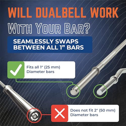 Dumbbell Converter to Barbell For 1" Bars, 500lb, Black w/Collars - color: Black (for standard 1" bar)