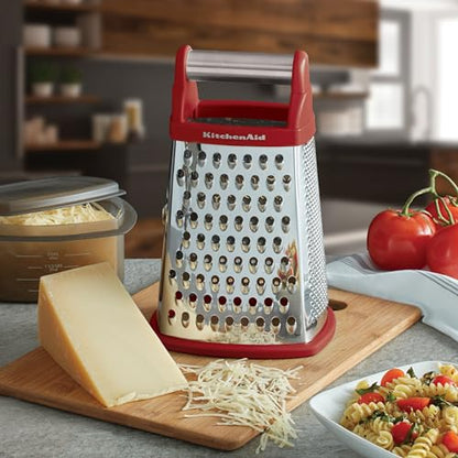 KitchenAid Gourmet 4-Sided Stainless Steel Box Grater with Detachable Storage Container - color: Red
