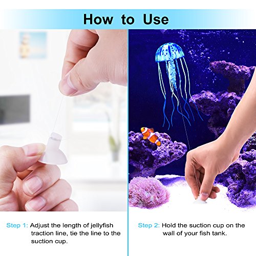 Aquarium Artificial Glowing Jellyfish Fish Tank Ornament Aquarium Silicone Decoration, 6 Pack, 1 Yr Warranty