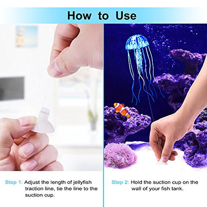 Aquarium Artificial Glowing Jellyfish Fish Tank Ornament Aquarium Silicone Decoration, 6 Pack, 1 Yr Warranty