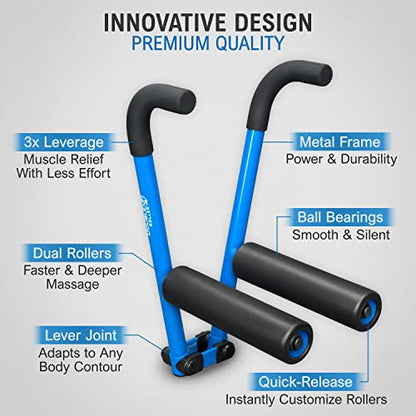 DoubleUP Roller D2 Leg & Arm Massager, Metal Frame + 2 Rollers, Blue - color: Blue