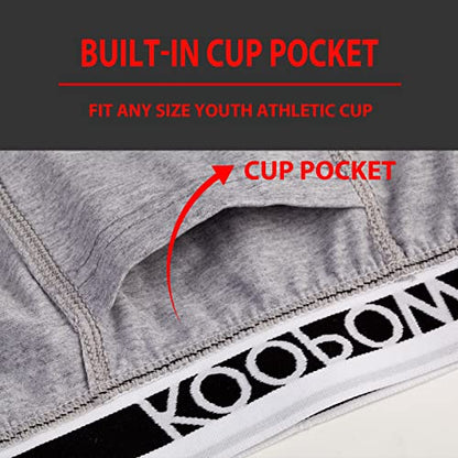 KOOPOW Youth Boys Compression Shorts with Soft Protective Athletic Cup - color: 0202-grey(2-pack), size: Medium