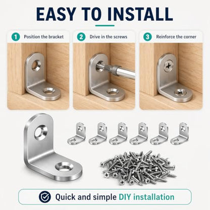 40PCS Stainless Steel L Brackets with 80 Screws, Small Right Angle Corner Braces, 0.79 x 0.79 Inch Metal Brackets for Shelves, Cabinets, Drawers, Chairs and Wood Furniture.