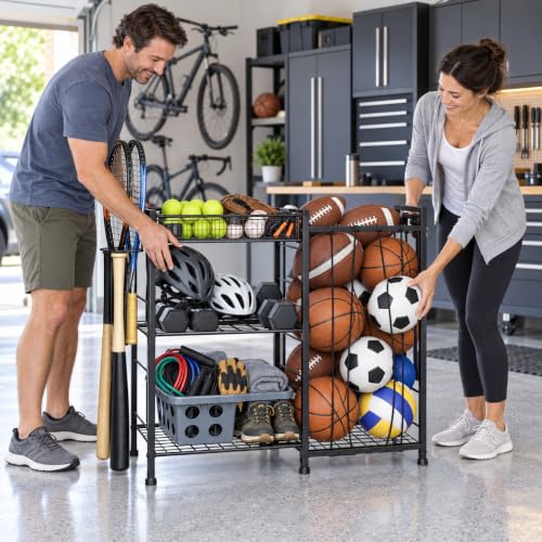 Sports Equipment Organizer, Ball Storage Rack for Gear and Toys - size: Large