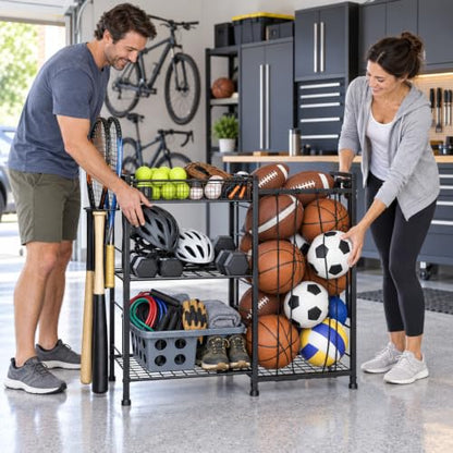 Sports Equipment Organizer, Ball Storage Rack for Gear and Toys - size: Large