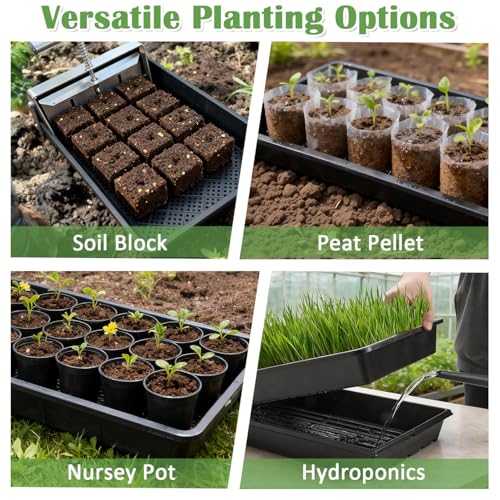 RooTrimmer 10 Pack 1020 Trays and 10 Pack 1020 Mesh Bootom Trays, 20'' x 10'', Heavy Duty Propagation Flats for Microgreens, Seed Starting, Soil Blocks, Hydroponics & Wheatgrass (10 Sets) - size: 21L x 11 W x 2.5 H