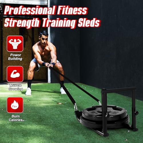 GADFISH Workout Fitness Sled, Weighted Sleds Push Gym Equipment for Adults & Kids, Compatible with 1" & 2" Weight Plates, Multi-Purpose Sled for Outdoor or Home Fitness Training - size: Medium-Sized