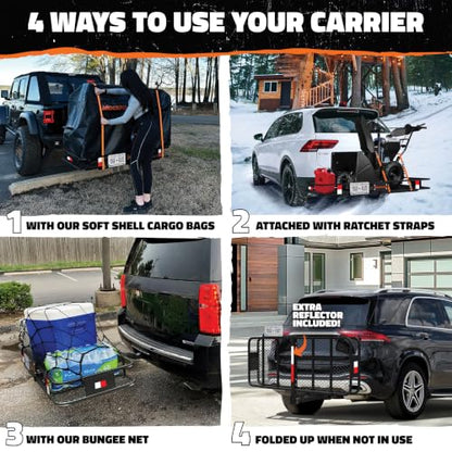 Mockins 60"x24"x6" XL Heavy Duty Trailer Hitch Cargo Carrier w/ 500 Lbs Cap - size: Large: 60"x24"x6"