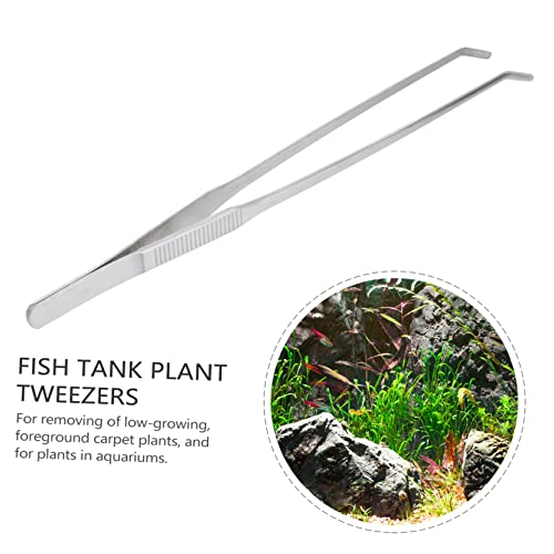 Angoily 27cm Curved Tip Stainless Steel Tweezers for Aquarium Plant Tweezers Fine Tip for Fishtank Cleaning Tools