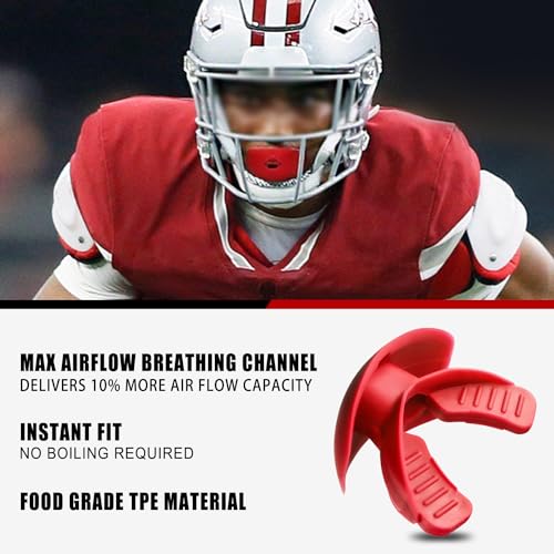 Gy Football Mouth Guard Football Mouthpiece, Mouthguard with Strap for Hockey/Lacrosse/Wrestling/Boxing/Basketball, Fits Adults/Youth/Kids 11+ (red) - color: Red