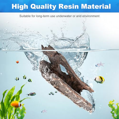 Fish Tank Decorations - Aquarium Cave Decor, Resin Hollow Tree Trunk Reptile Hide & Betta Log Hideout for 20 Gallon Tank, Fish Accessories Shelter Cave