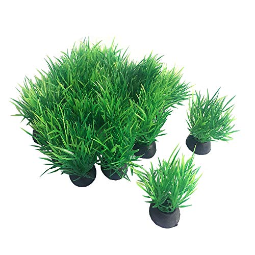 Aquarium Plant Fish Tank Decoration 20 Pieces Small/1" Tall Plastic Artificial Plant Goldfish Hidden Mini Grass Set (Green-C) - color: Green-c
