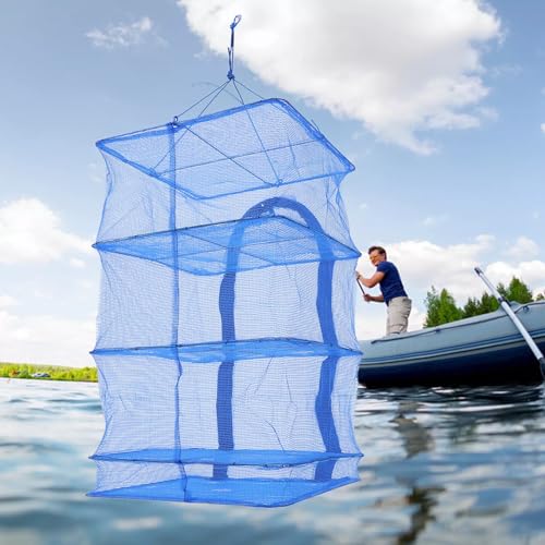 4 Layer Fish Mesh Hanging Drying, Folding Fish Drying Net, Vegetable Fish Dishes Mesh Hanging Drying Net with Zipper Opening for Shrimp Fish Fruit Vegetables Herb