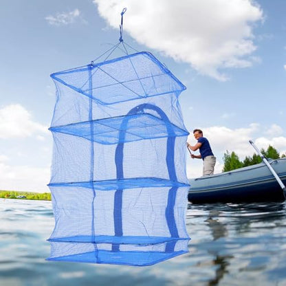 4 Layer Fish Mesh Hanging Drying, Folding Fish Drying Net, Vegetable Fish Dishes Mesh Hanging Drying Net with Zipper Opening for Shrimp Fish Fruit Vegetables Herb