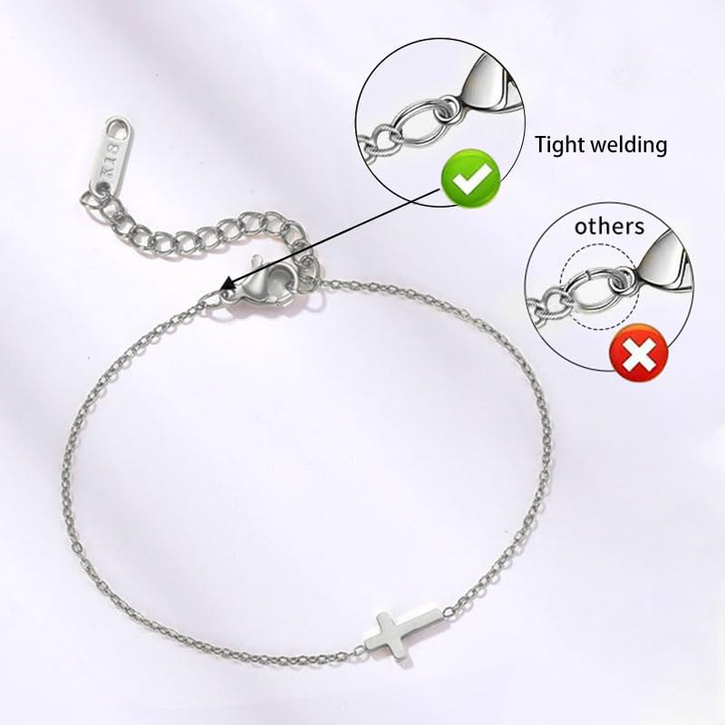 18K Gold Plated Small Cross Bracelet for Women | Tiny Cute Cross Bracelets | Beaded Bracelet | Hip Hop Knot | Hand Chain Bracelets | Gold Jewelry Gifts for Women - color: Cross Set Silver(2PCS)