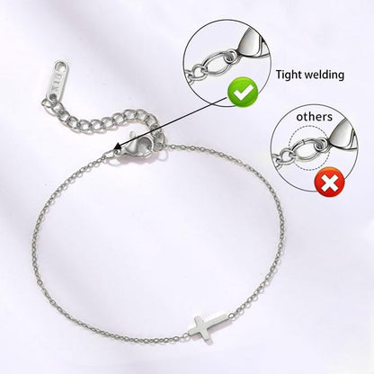 18K Gold Plated Small Cross Bracelet for Women | Tiny Cute Cross Bracelets | Beaded Bracelet | Hip Hop Knot | Hand Chain Bracelets | Gold Jewelry Gifts for Women - color: Cross Set Silver(2PCS)