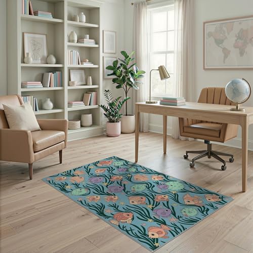 4'x6' Washable Kawaii Star Area Rug, Green Flatwoven Floor Mat for Home Office, Gaming Room, Under Desk, Non-Slip Chair-Friendly Carpet | Ref:1886846 - color: Blue/Pattern 48, size: 4' x 6' (Rectangular)