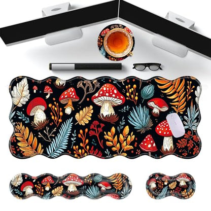 Large Gaming Mouse Pad, Keyboard Wrist Rest Pad & Wrist Support Mousepad Set, Stitched Edge, Extended, Non-Slip Base, Memory Foam Desk Mat for Office, Home,Cute Mushrooms - color: Cute Mushrooms