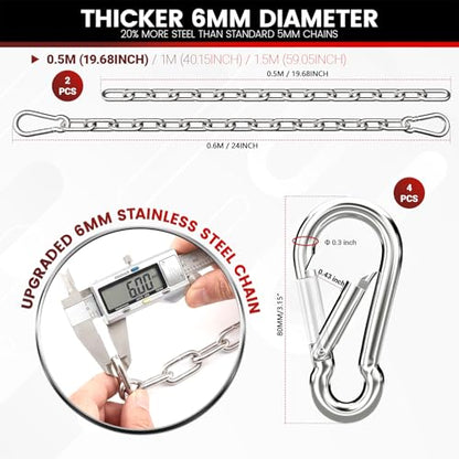 sprookber 25" Hanging Swing Chain,1000 lb Capacity,6 mm 304 Stainless Steel - color: Silver, size: 2 PACK 25inch