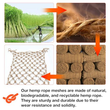 Hemp Rope Net (4ft x 12ft) Heavy Duty Natural Jute Rope Climbing Safety Netting for Balcony Stairs, Fence, Garden, Playground Protection & Indoor/Outdoor Decor - size: 4ftx12ft