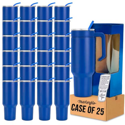 makerflo 40 oz Blue Powder Coated Tumbler Pack of 25 with MakerTwist™ System, Twist-On Handle Option (Handle Sold Separately) Customizable Blank Tumbler, Ideal for Laser Engraving, UV DTF, Epoxy - color: Blue, size: Case of 25